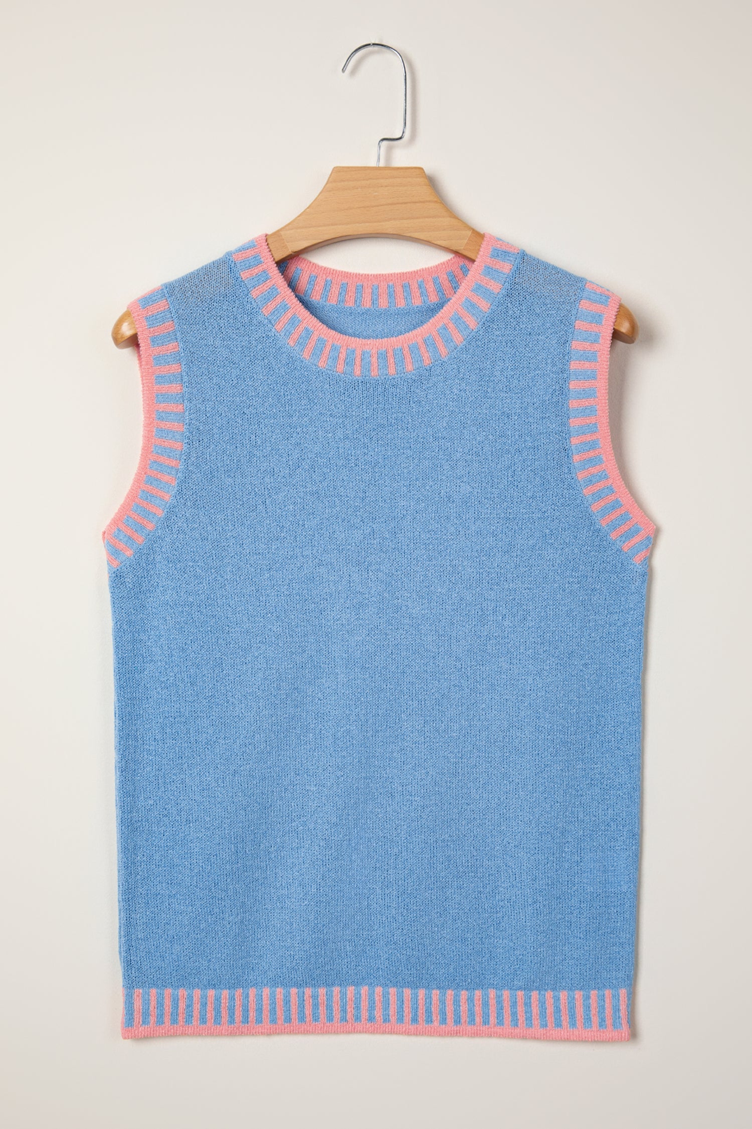 Contrast Trim Round-Neck Sleeveless Knit Top