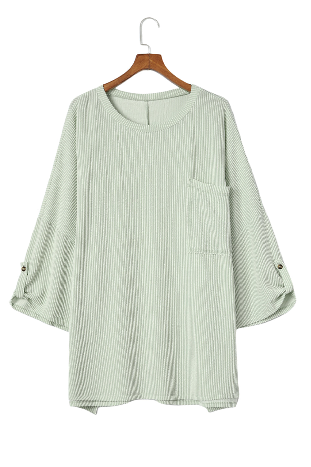Women's Rib-Knitted Roll-tab Sleeve Oversize Top