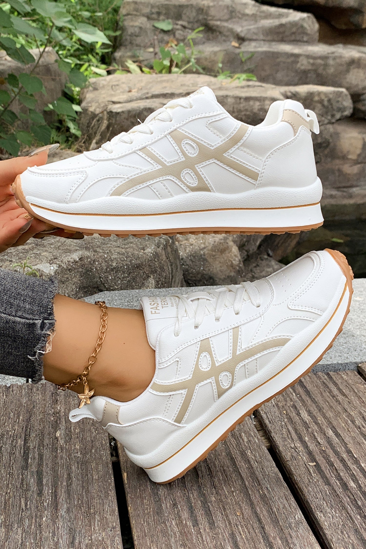 Playful Contrast Color Detail Lace Up Womens Sneakers