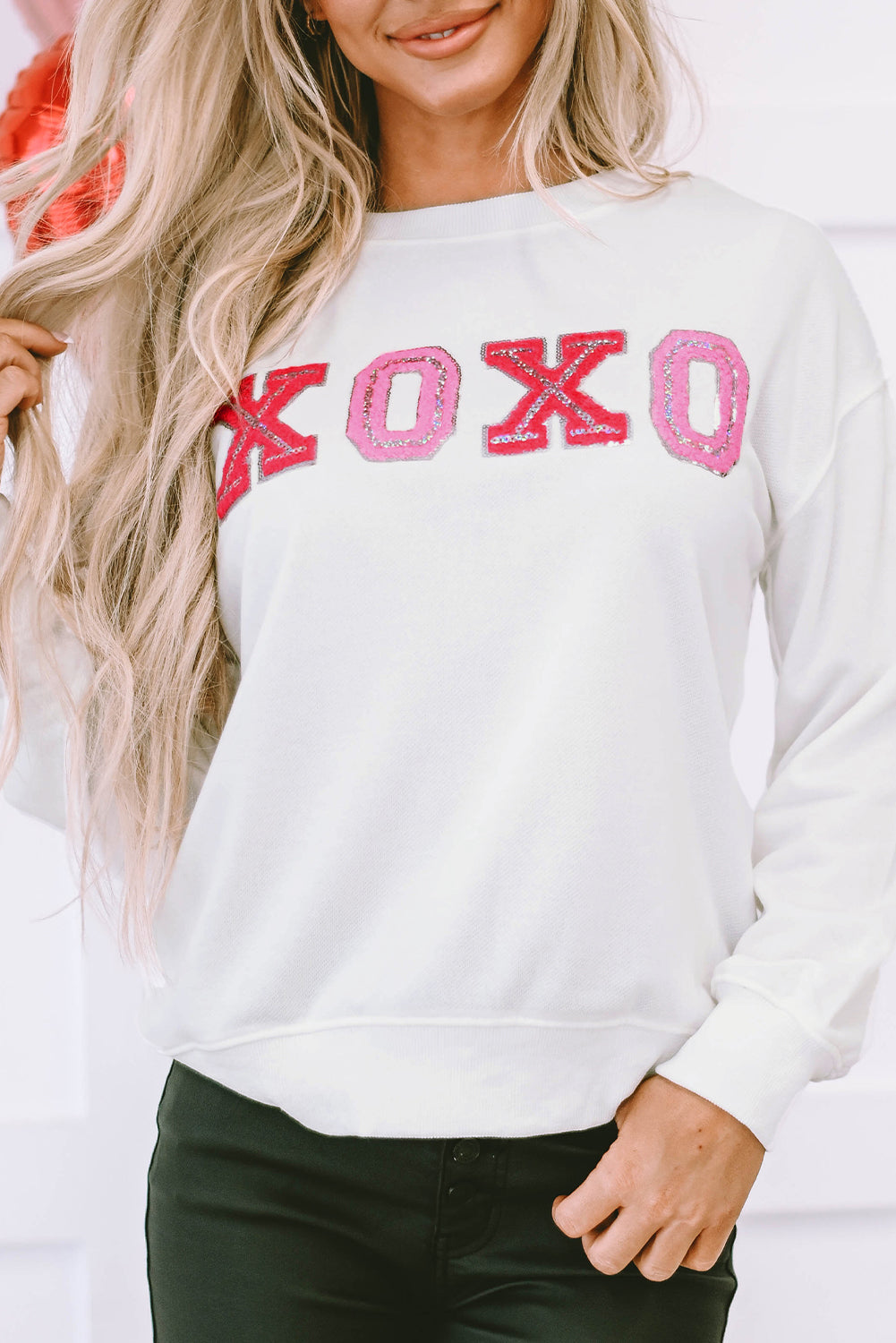Women's Pullover Sweatshirt Featuring Valentine Shiny XOXO