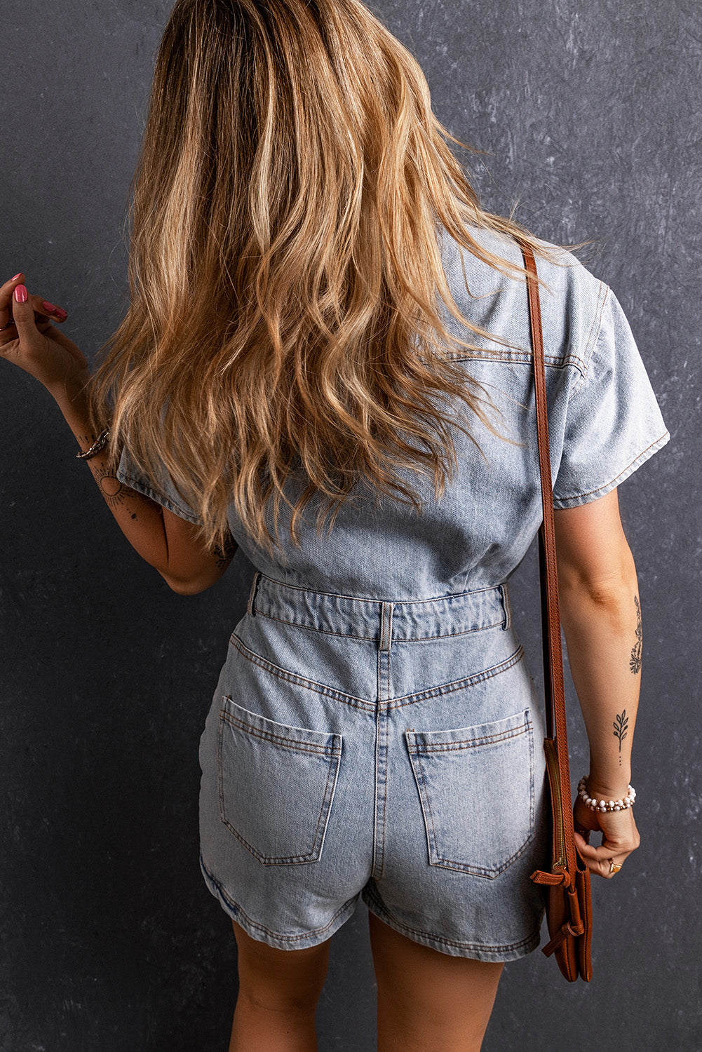 Women's Washed Buttons Denim Romper