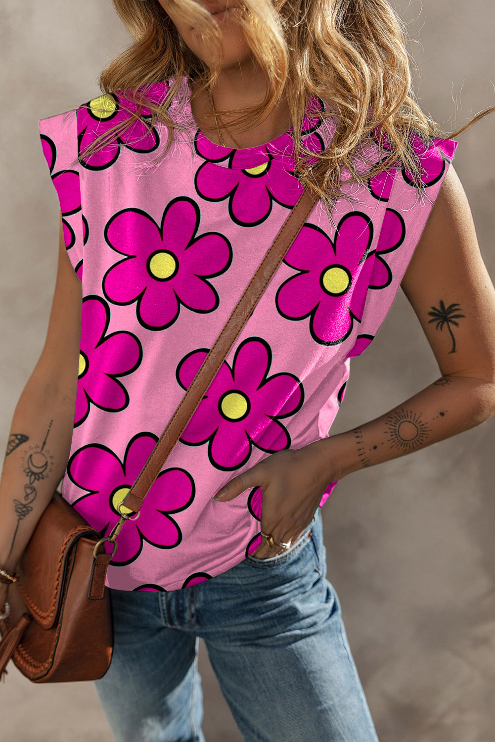 Women's Flower Cap Sleeve T Shirt