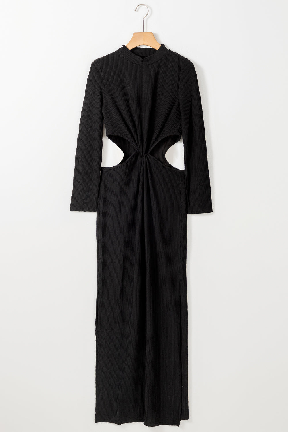 Women's Dress with Twist Cutout Long-Sleeve Rib-Knitted