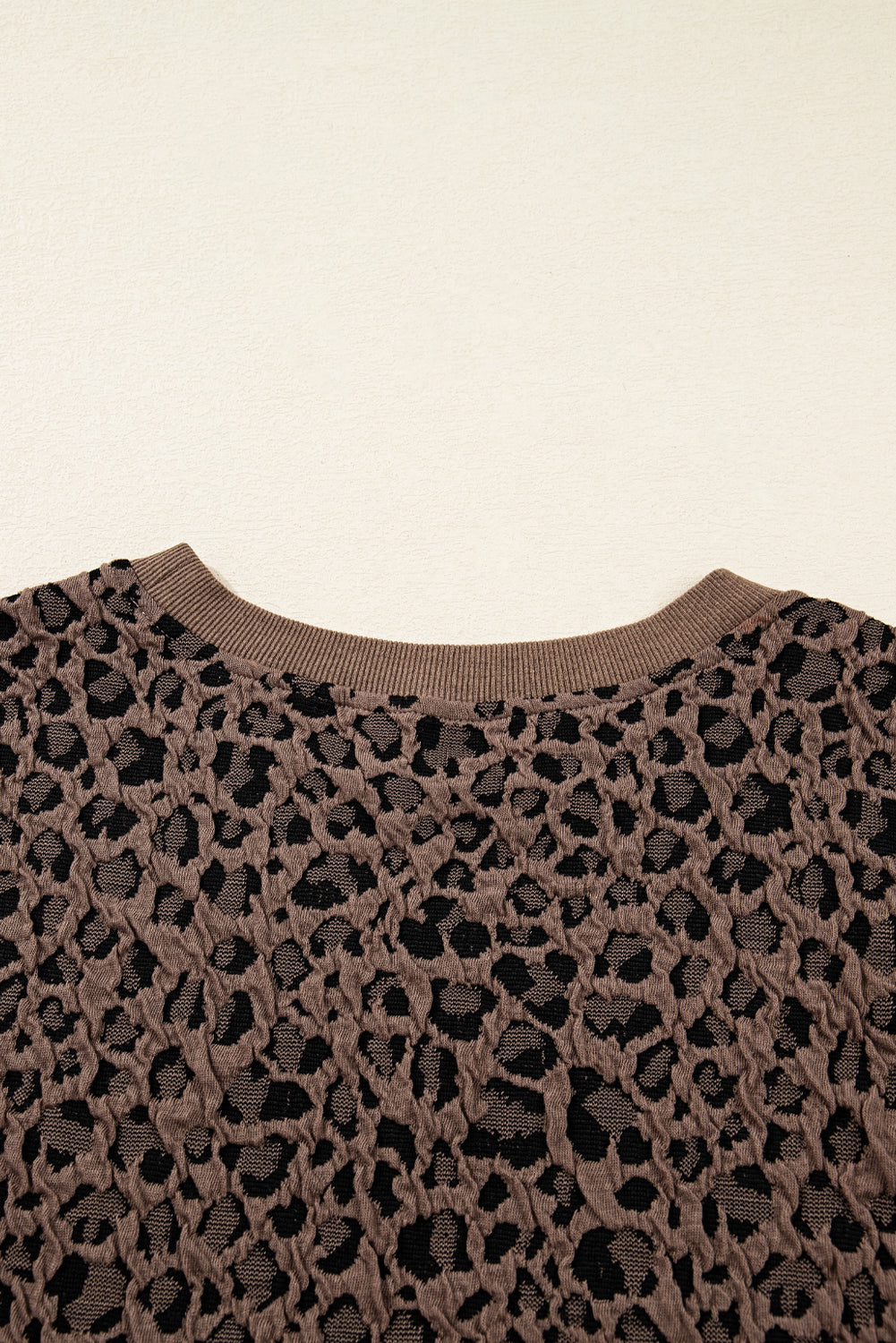 Rib-Knit Trim Leopard-Print Long-Sleeved Top