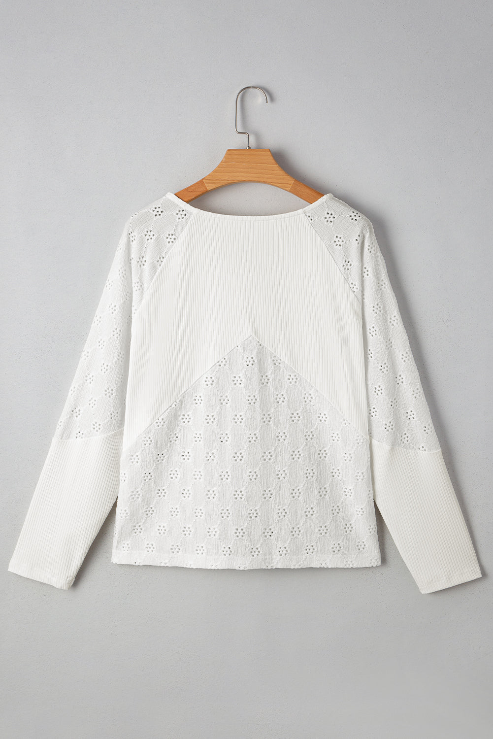 Twisted Embroidered Rib Patchwork Loose V-Neck Long-Sleeved Top