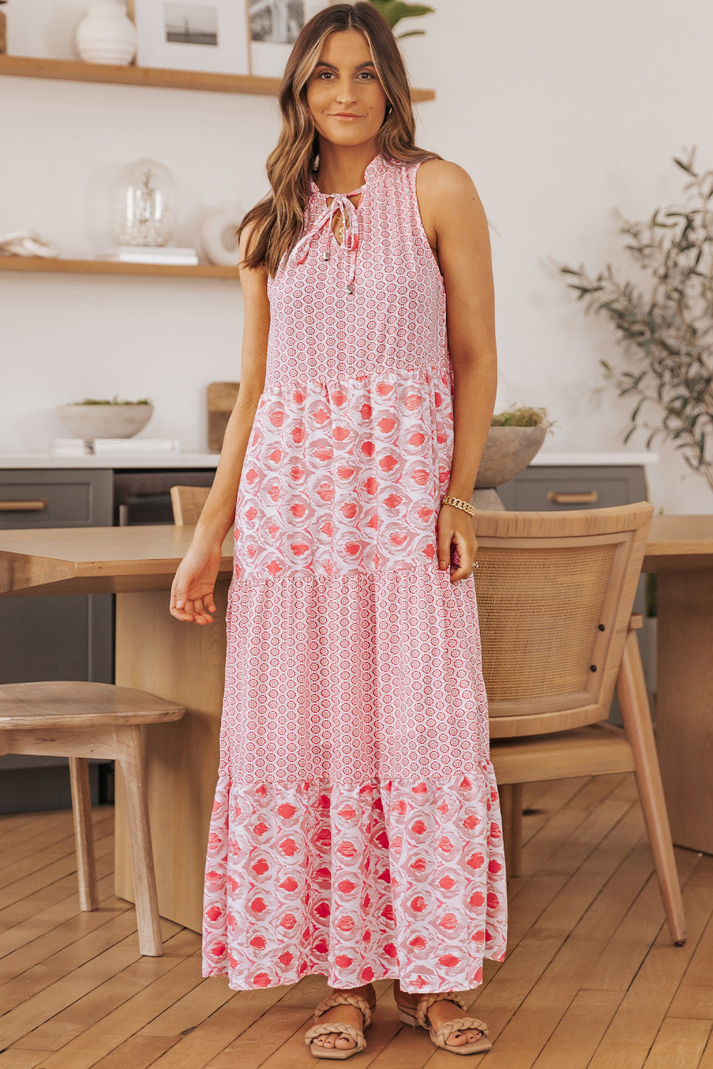 Women's Split Neck Sleeveless Maxi Dress