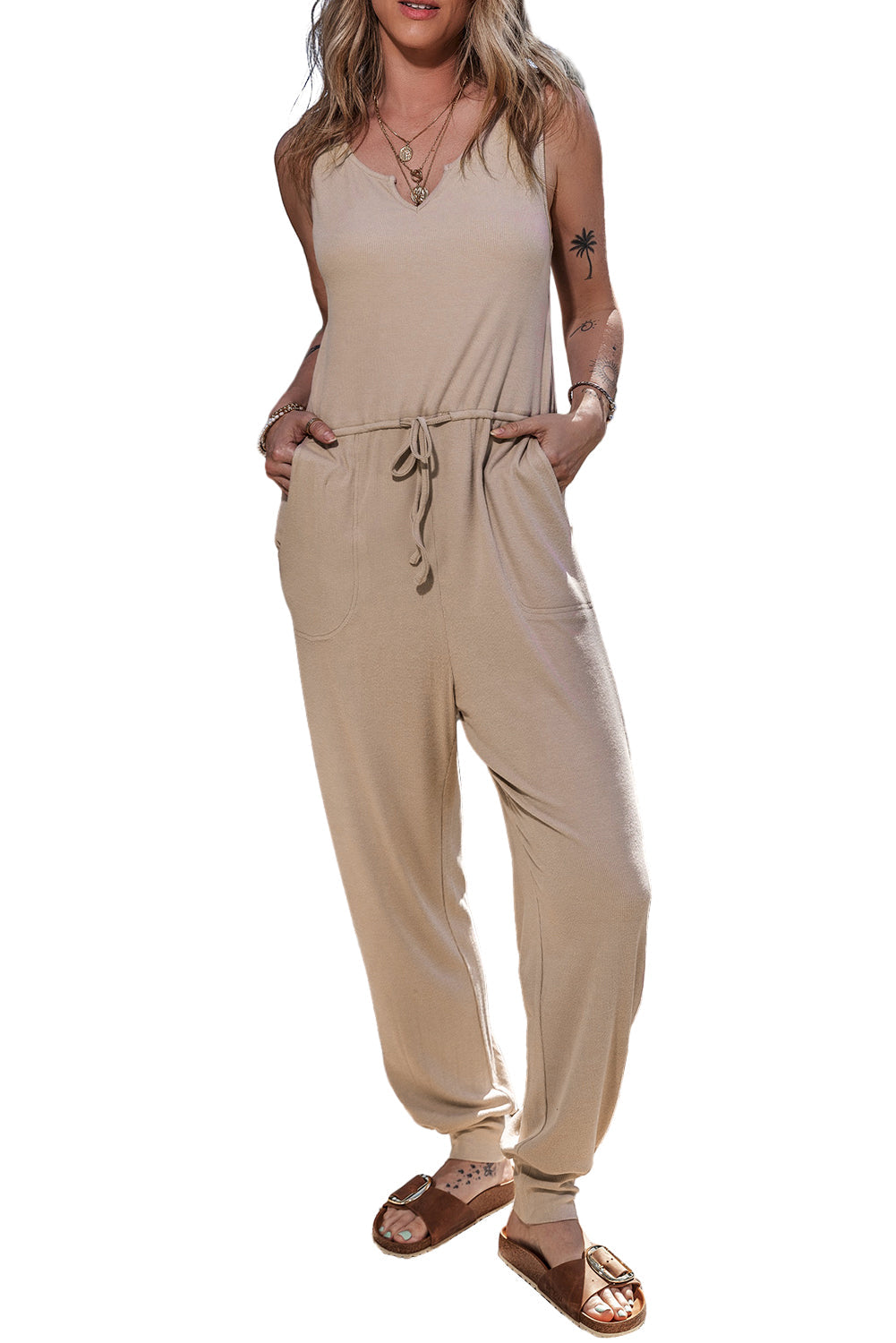 Jumpsuit for Women Notched Neck Sleeveless Jogger