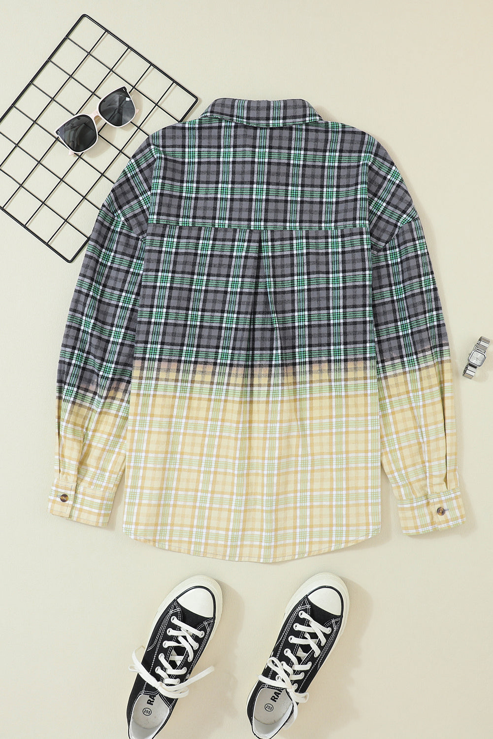 Women's Shacket with Pocket Button Plaid Chest