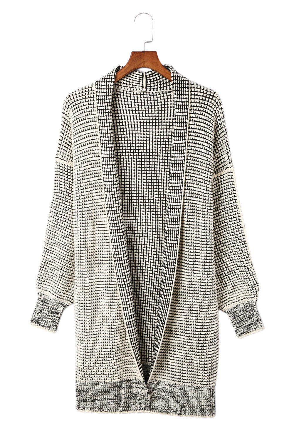 Cardigan for Women Plaid Knitted Long Open Front Apricot