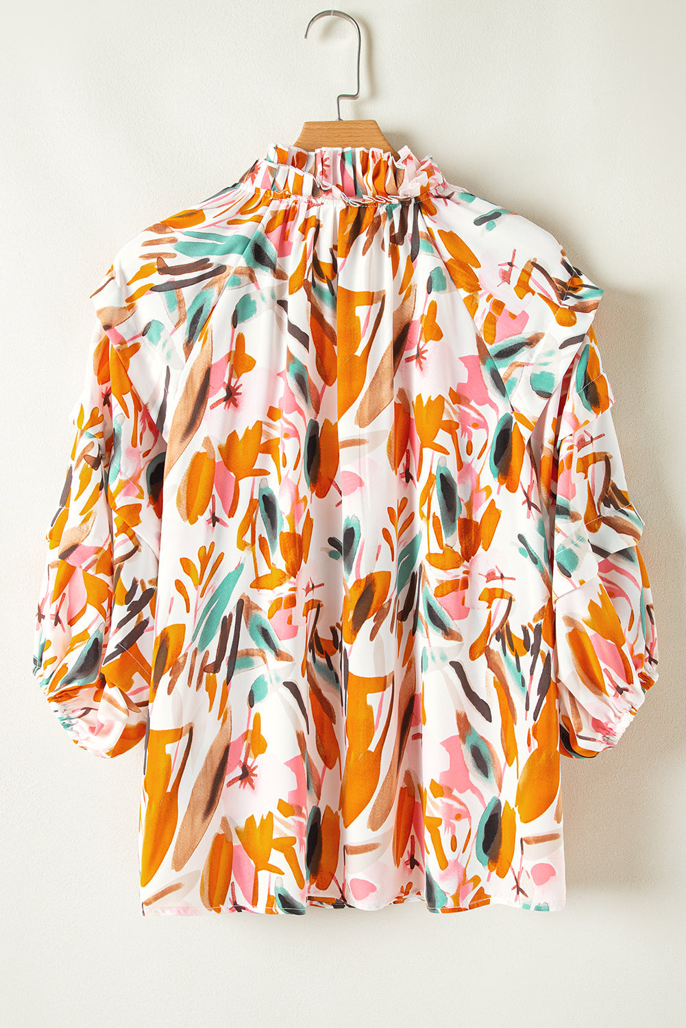 Abstract Print Drawstring 3/4 Sleeve Blouse