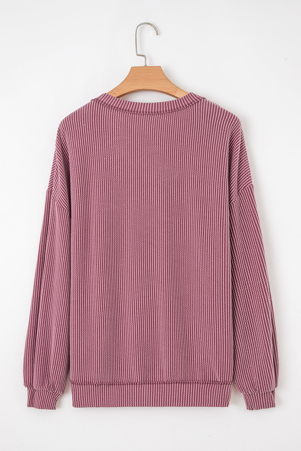 V-Neck Twisted Rib Drop-Shoulder Loose Sleeve Oversize Top