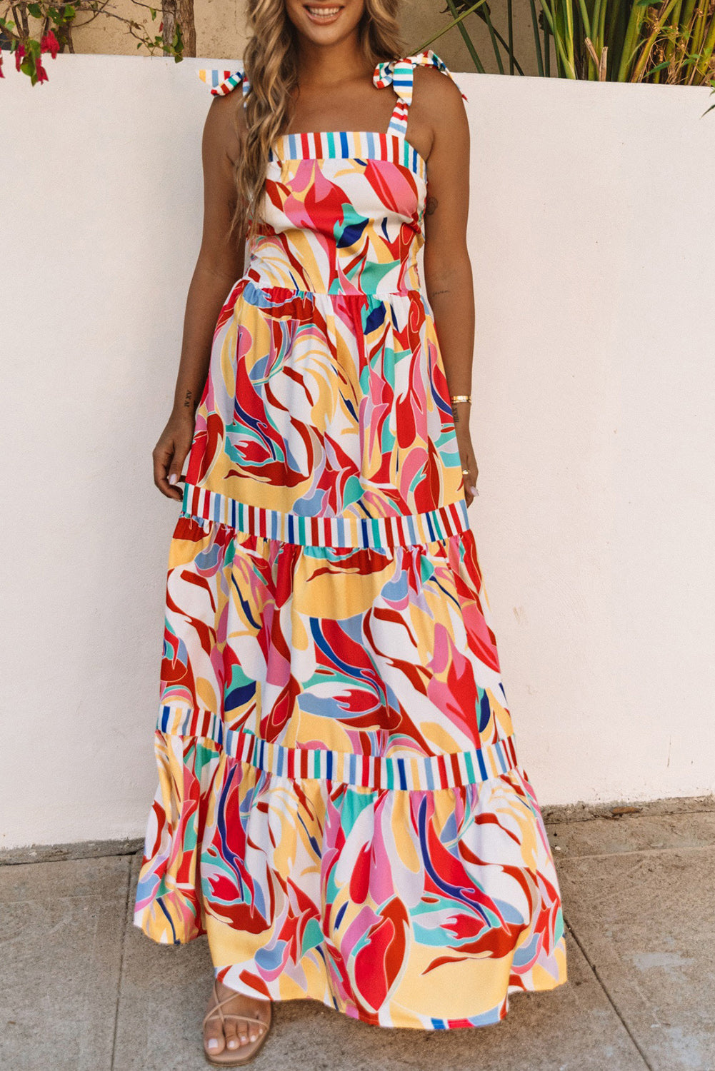 Women's Sundress Featuring Trim Maxi Abstract Striped
