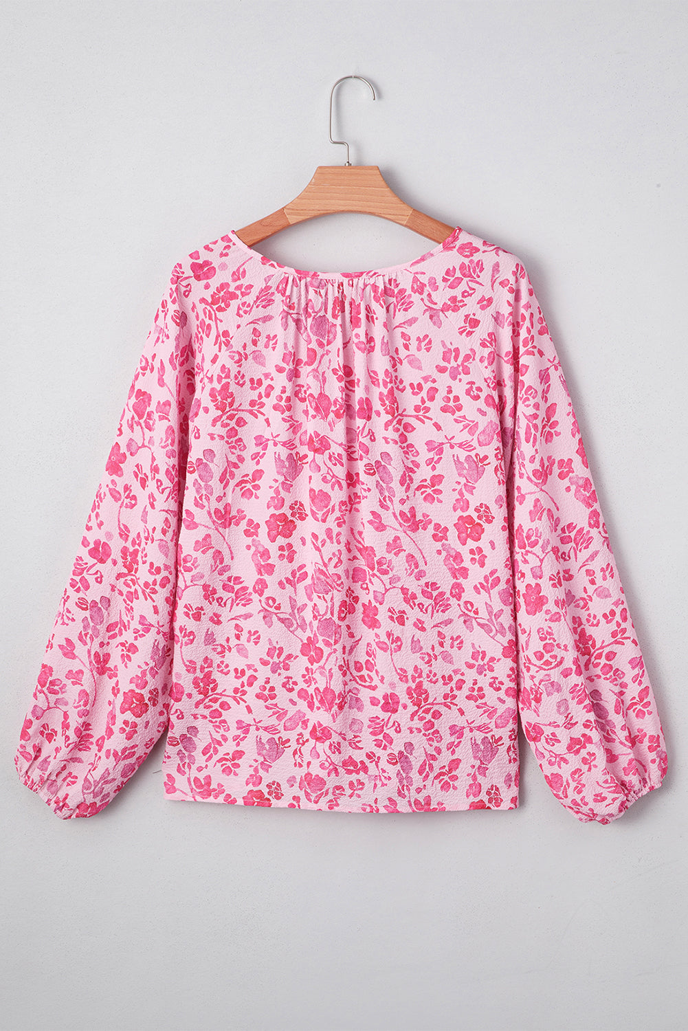 Sleeve Floral Puff Split Neck Lightweight Blouse
