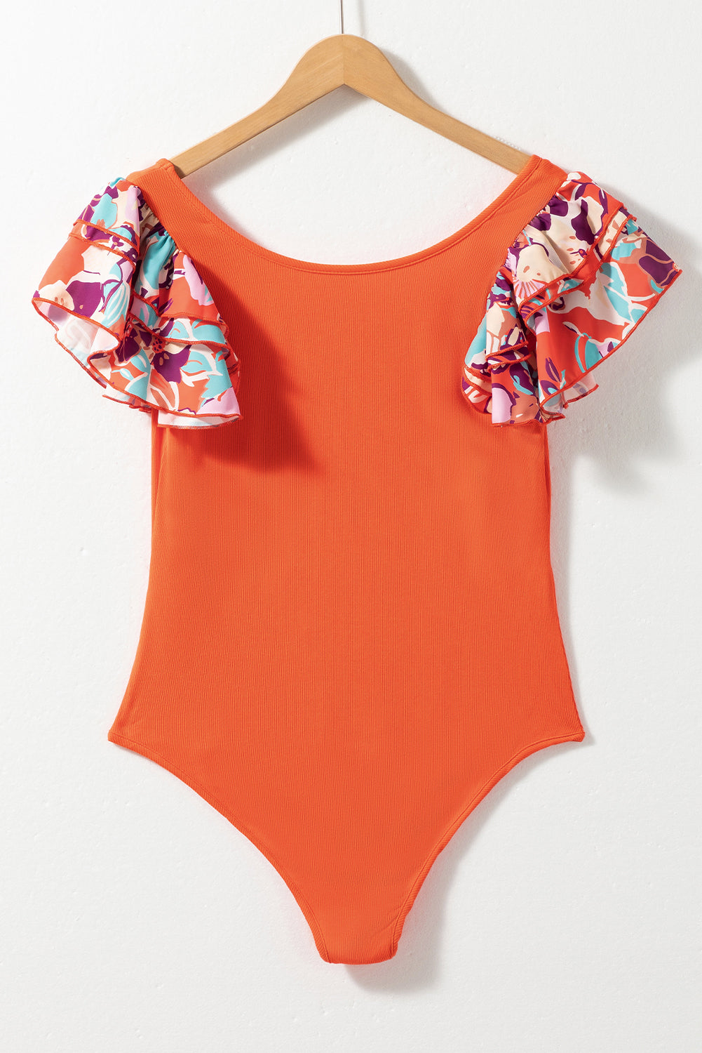 Women's Bodysuit with Rib-Knitted Knitted Layered Ruffle-Trimmed