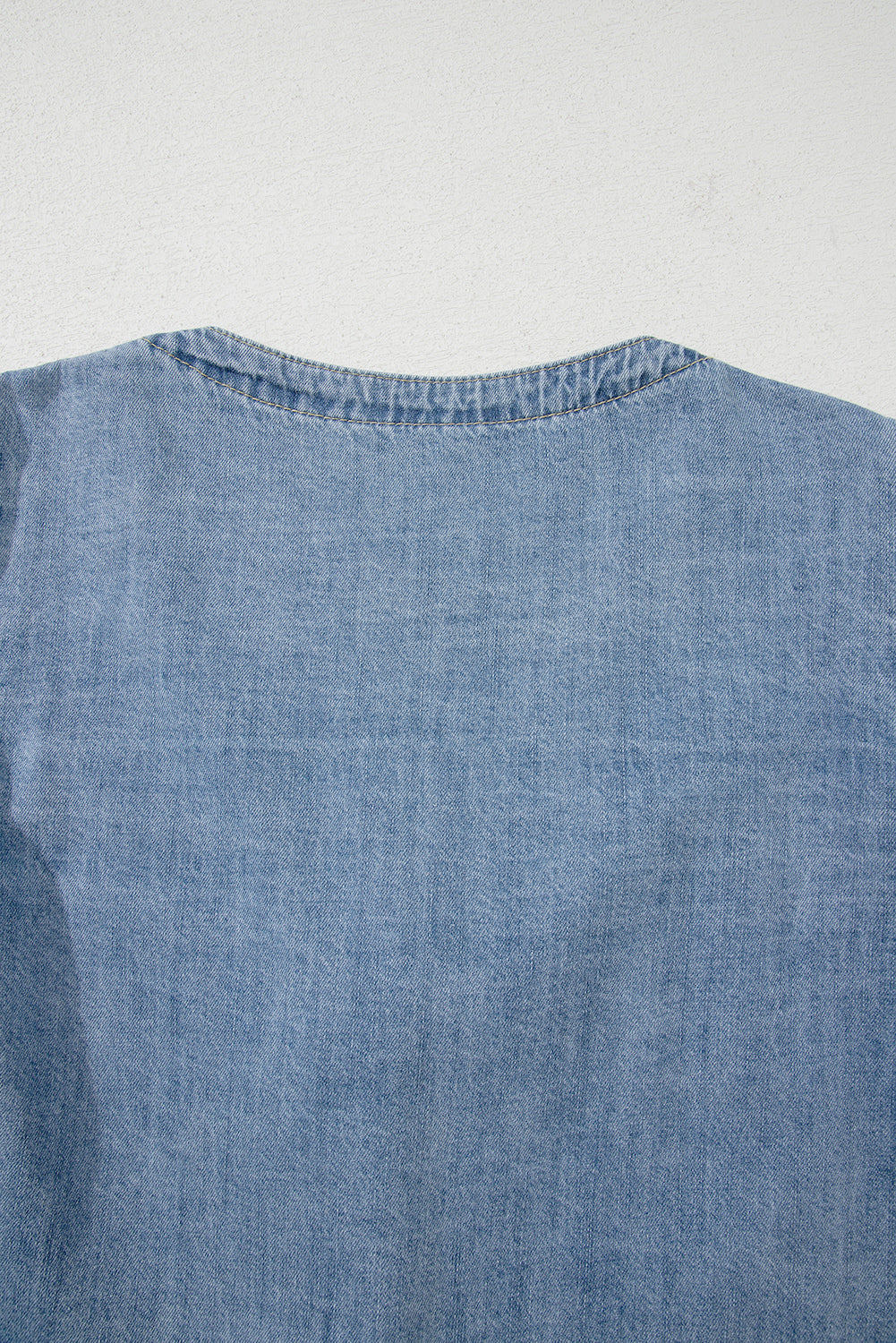 Tied Puff Front Long Sleeve Denim Top