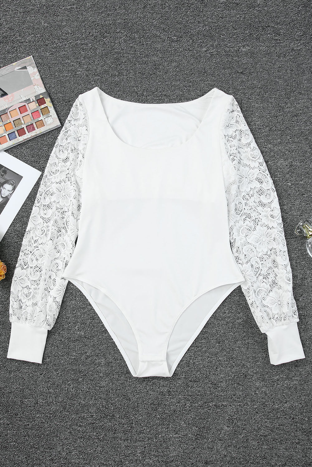 Bodysuit for Women Lace-Trimmed Sleeves Square