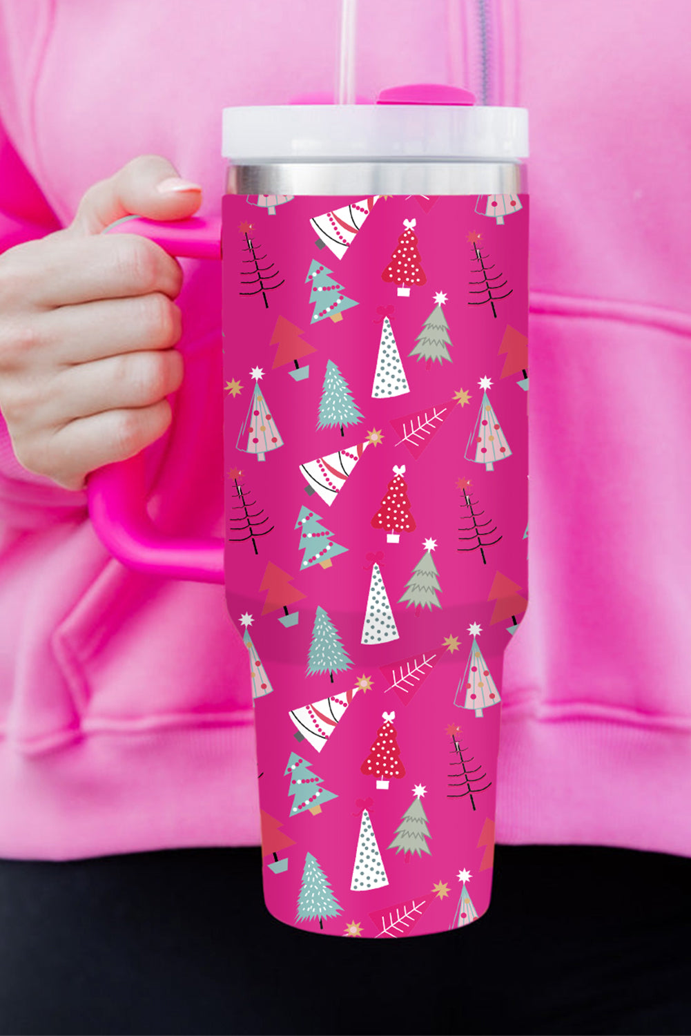 Cartoon Printed Christmas Tree Thermos Cup 40oz
