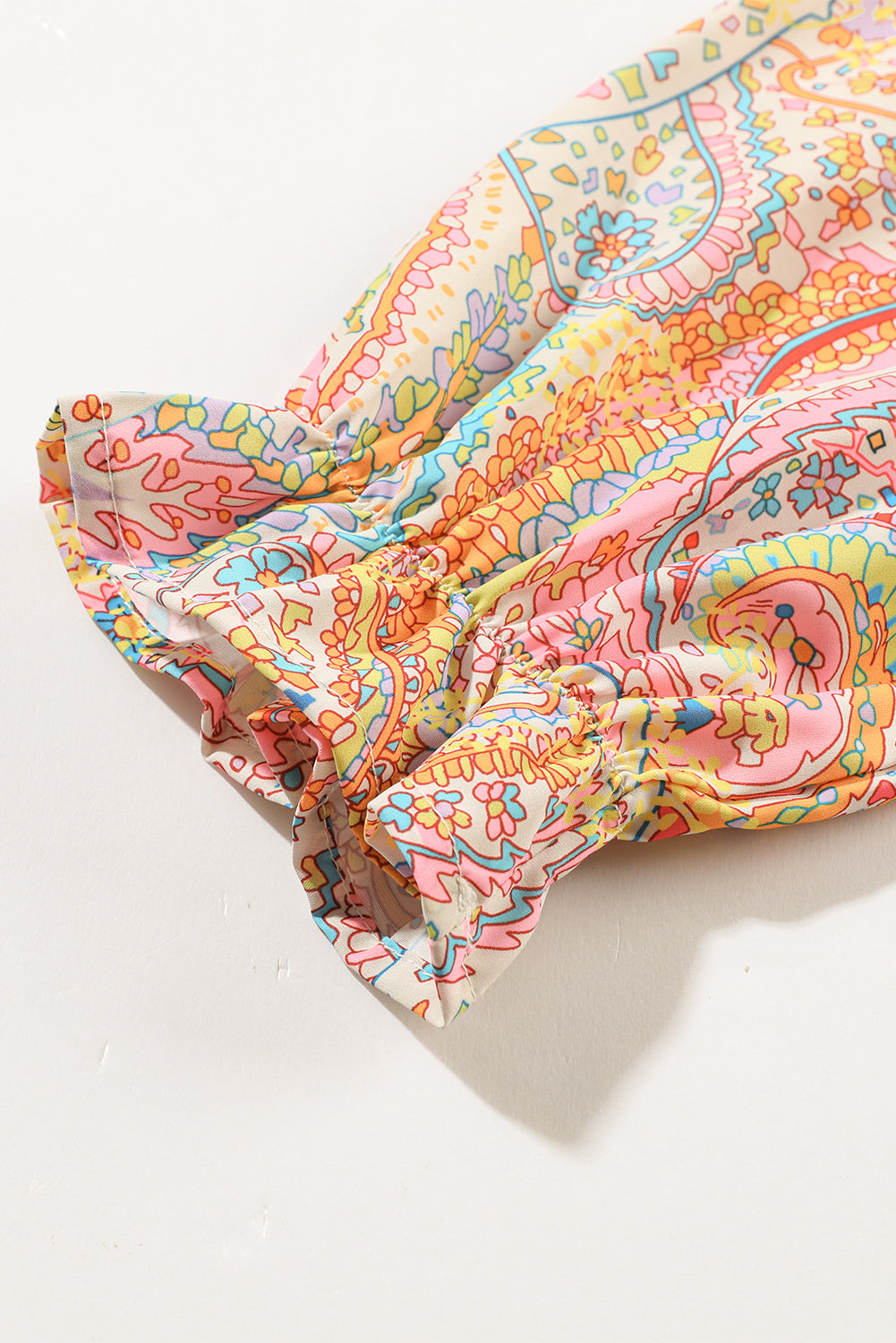 Women's Shirt Featuring Paisley Print Ruffle-Trimmed Trim Bohemian