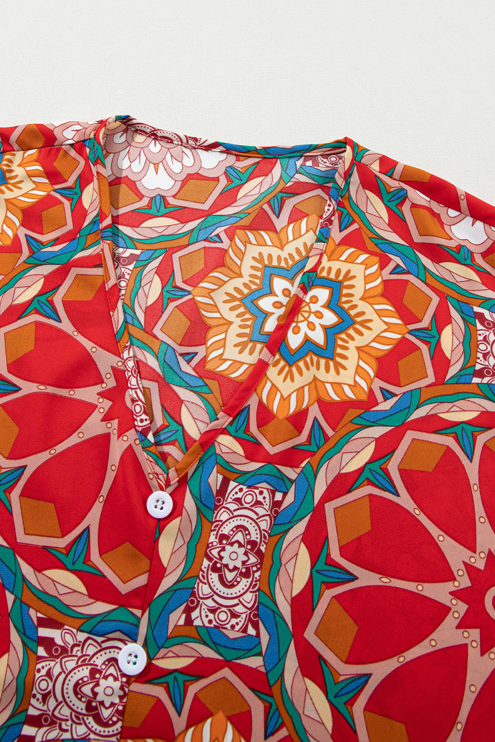 Women's Blouse Featuring Floral-Print Batwing Sleeve V Neck