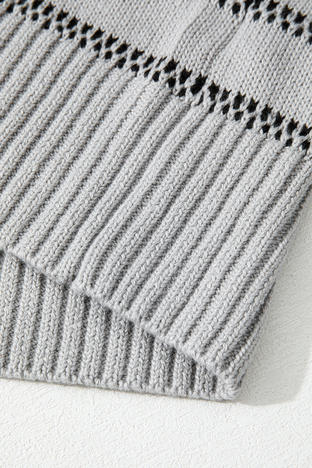 Stripe Rib-Knit Button Front Trim Short Cardigan in Gray