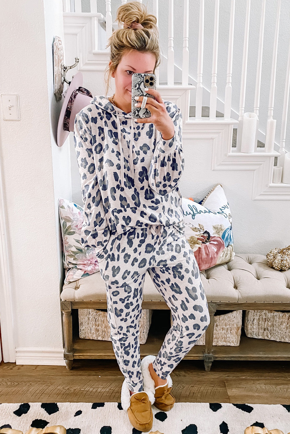 Leopard-Print and Drawcord Hoodie Skinny Pants Lounge Set