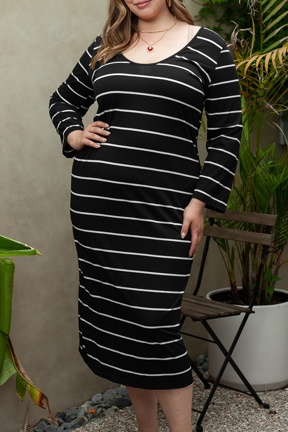 Women's Plus Size Striped Loose Shift Dress
