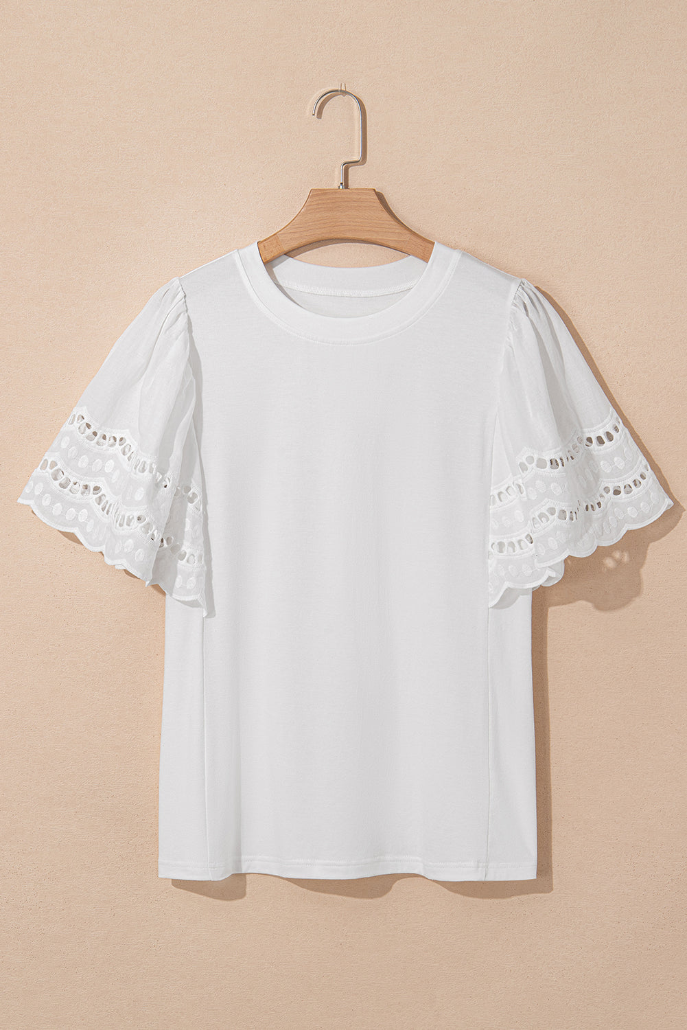 White Hollow Out Embroidered Short Sleeve Top