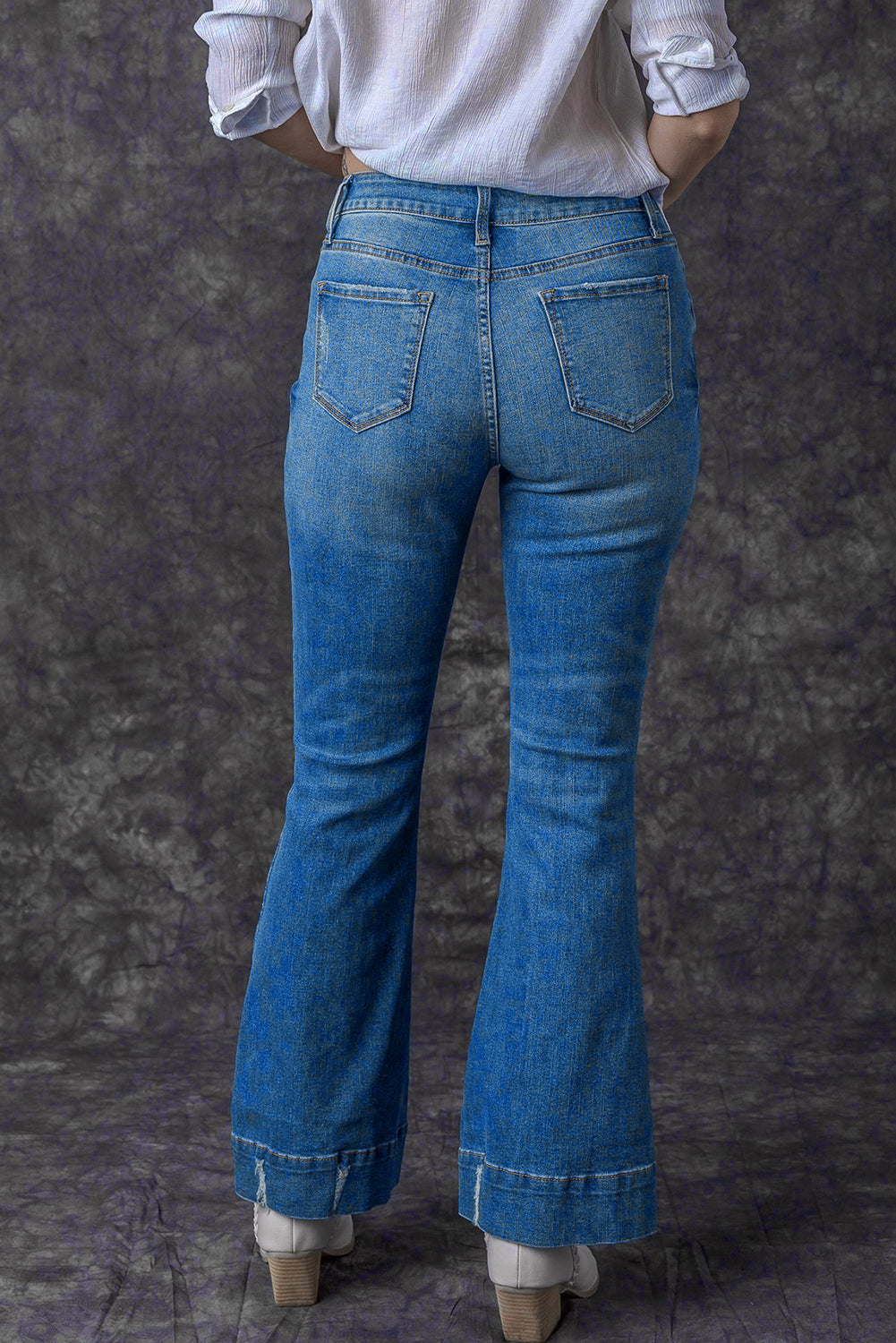 Women's Flare Jeans with Slight Distressed Wash