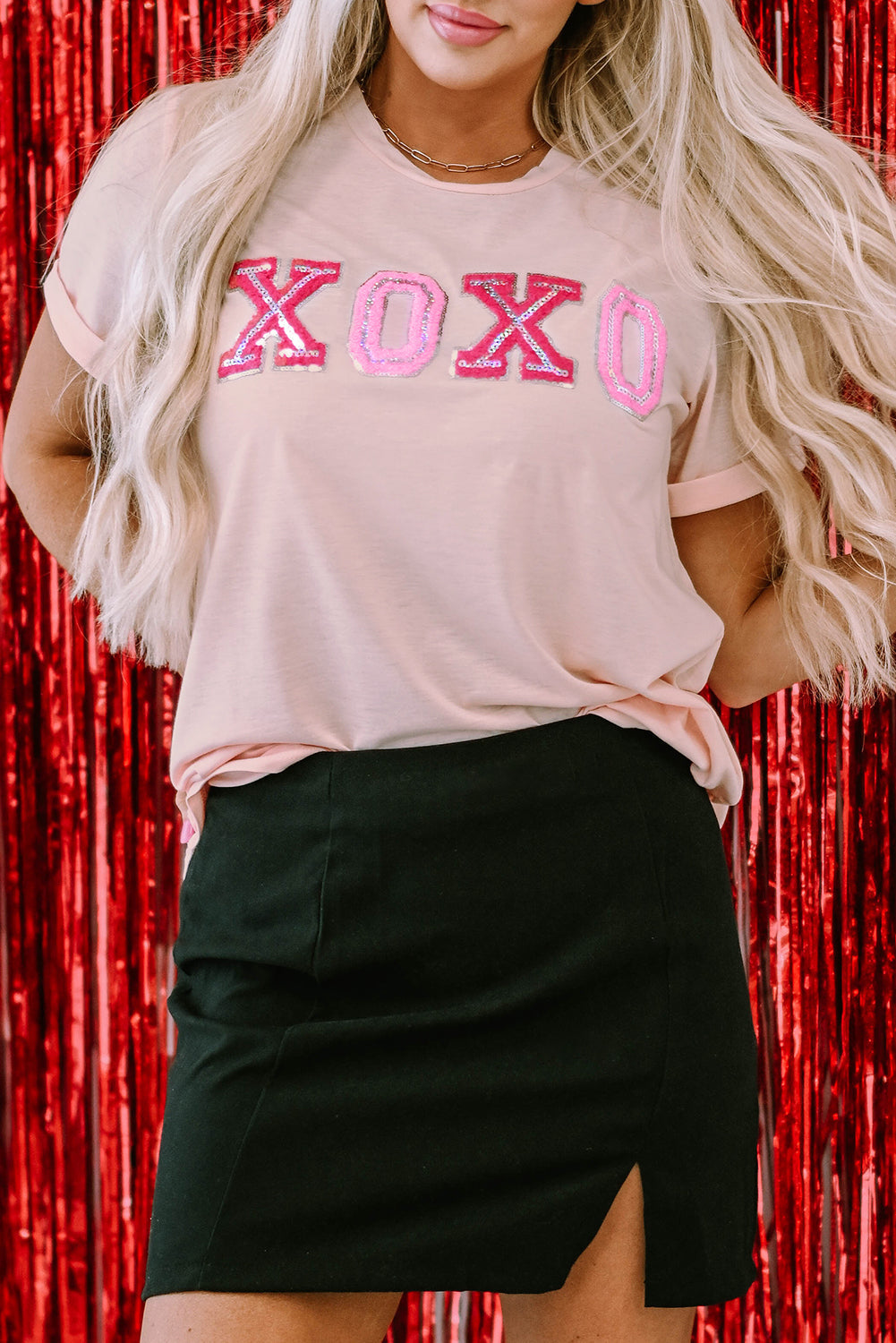 Women's XOXO Graphic-Print Valentines Shiny T-shirt