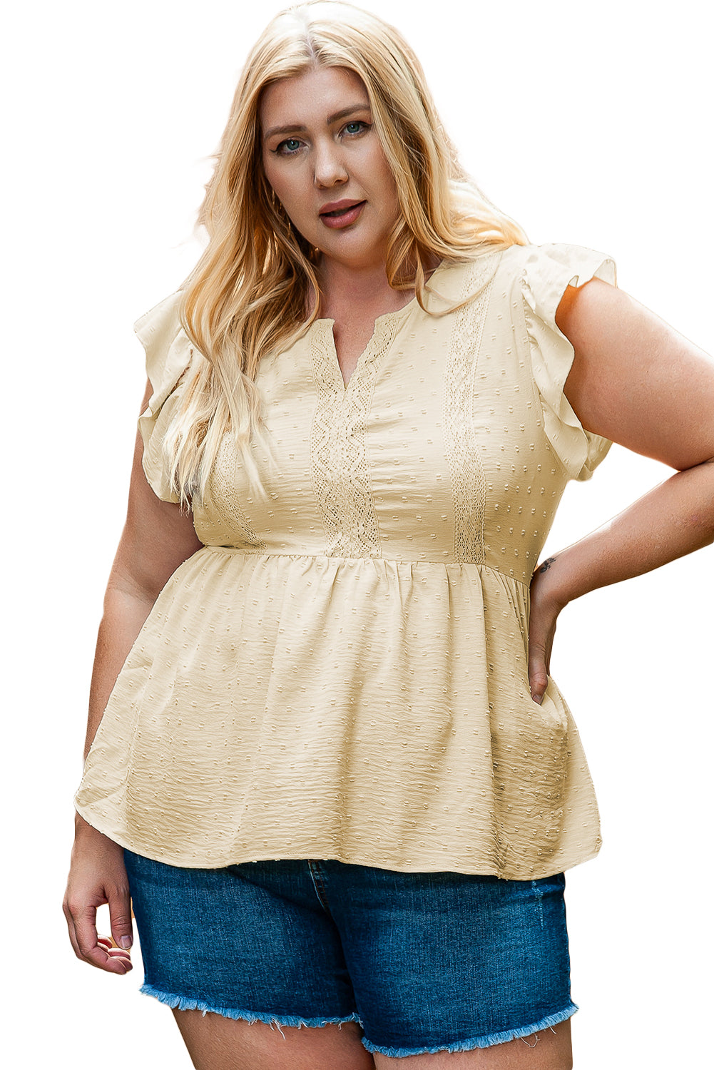 Women's Babydoll Top Featuring Lace-Trimmed Trim Plus Size