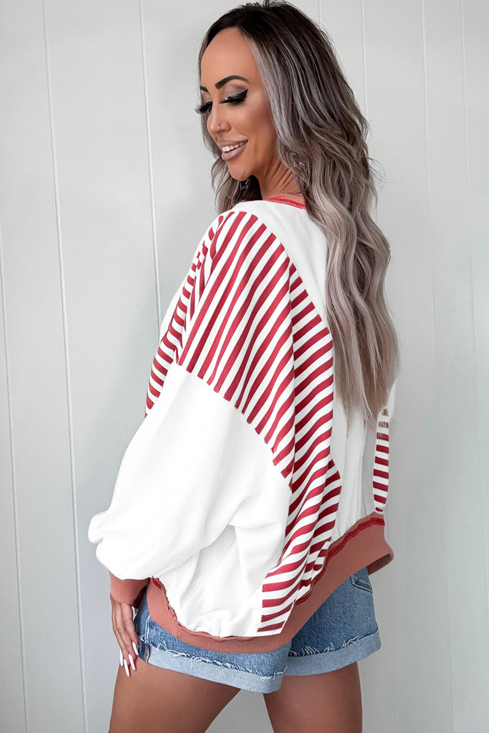 Colorblock Stitching Patchwork Contrast Oversize Sweatshirt