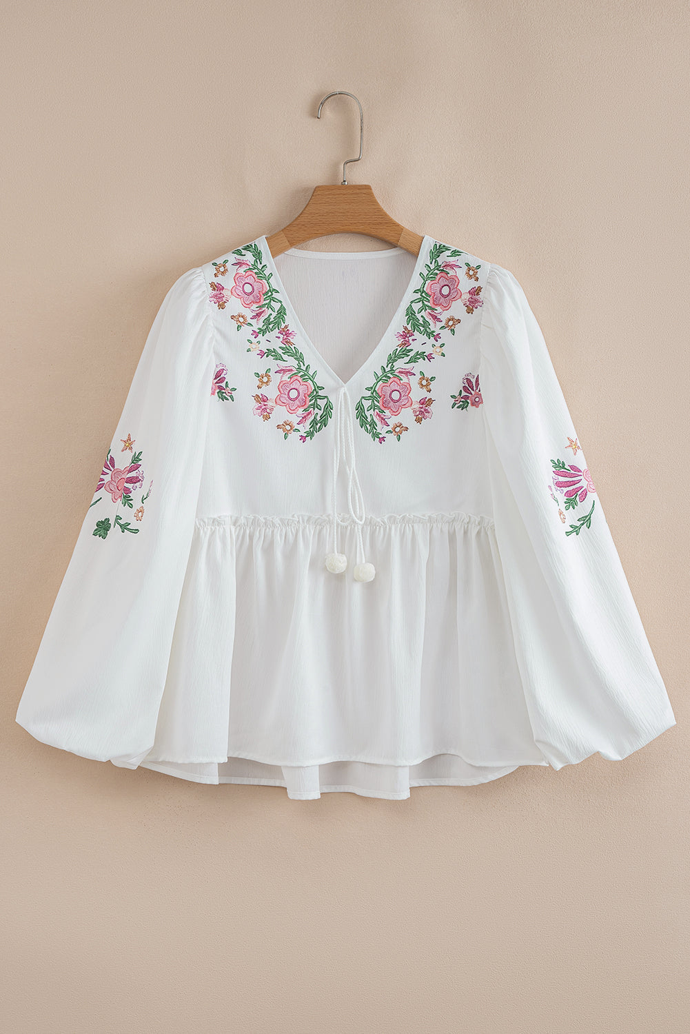 Lace-up Flower Print V-Neck Babydoll Blouse