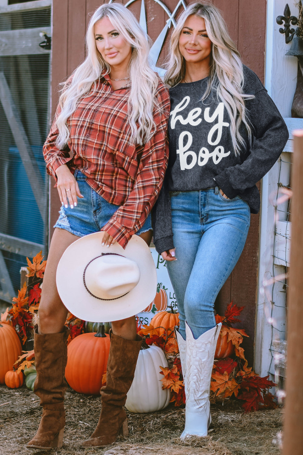 Women's Sweatshirt Featuring hey boo Graphic-Print Corded Halloween