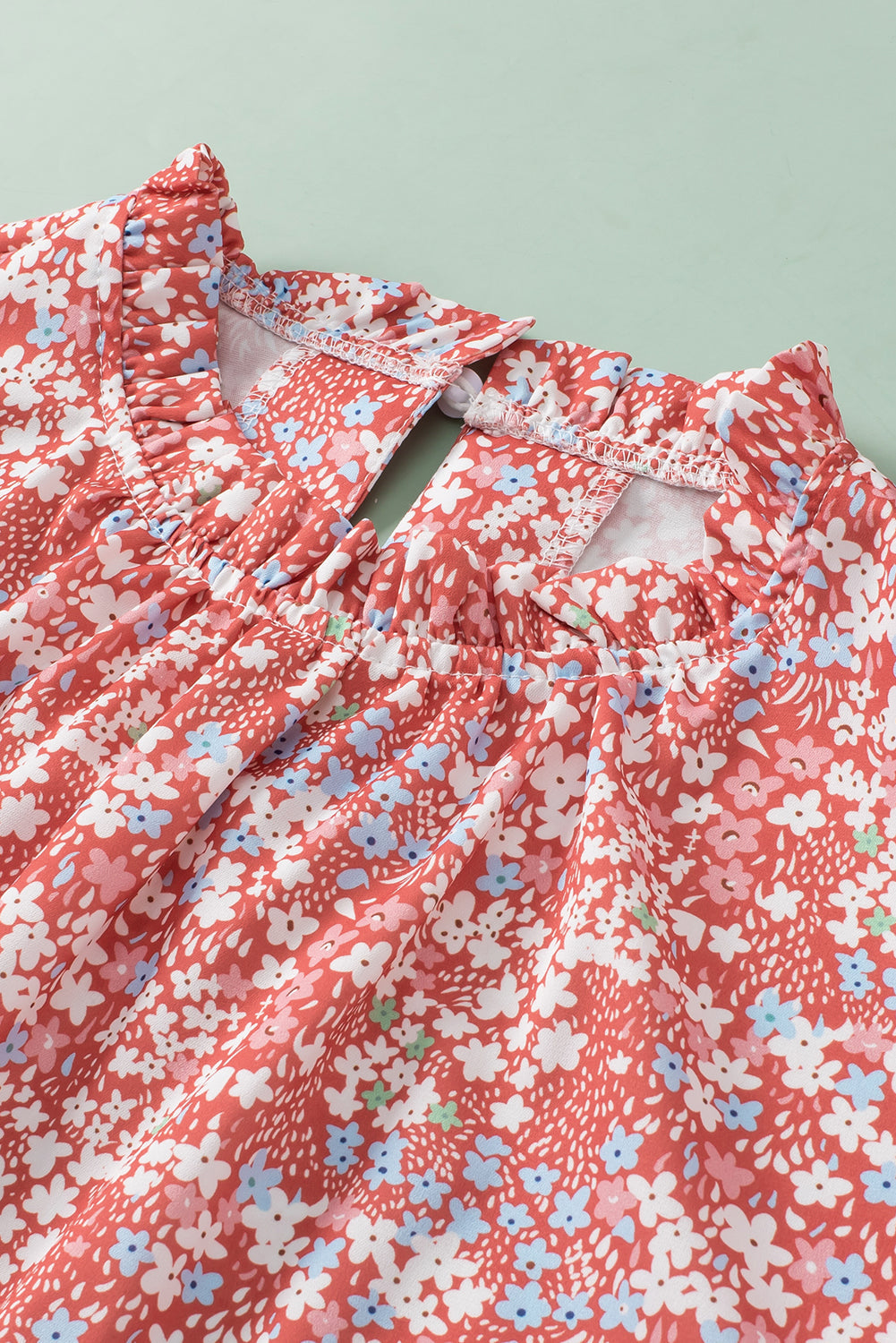 Women's Blouse Featuring Frill-Trimmed Neck Plus Size Floral-Print