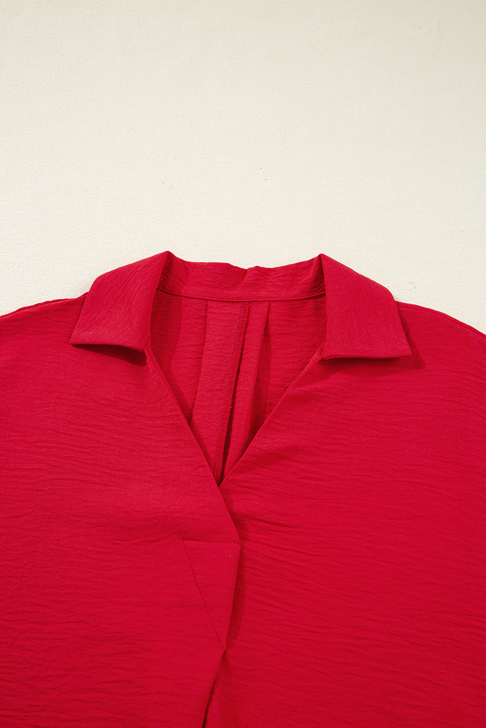 Shirred V-Neck Collared 3/4 Sleeve Roomy Tunic Top