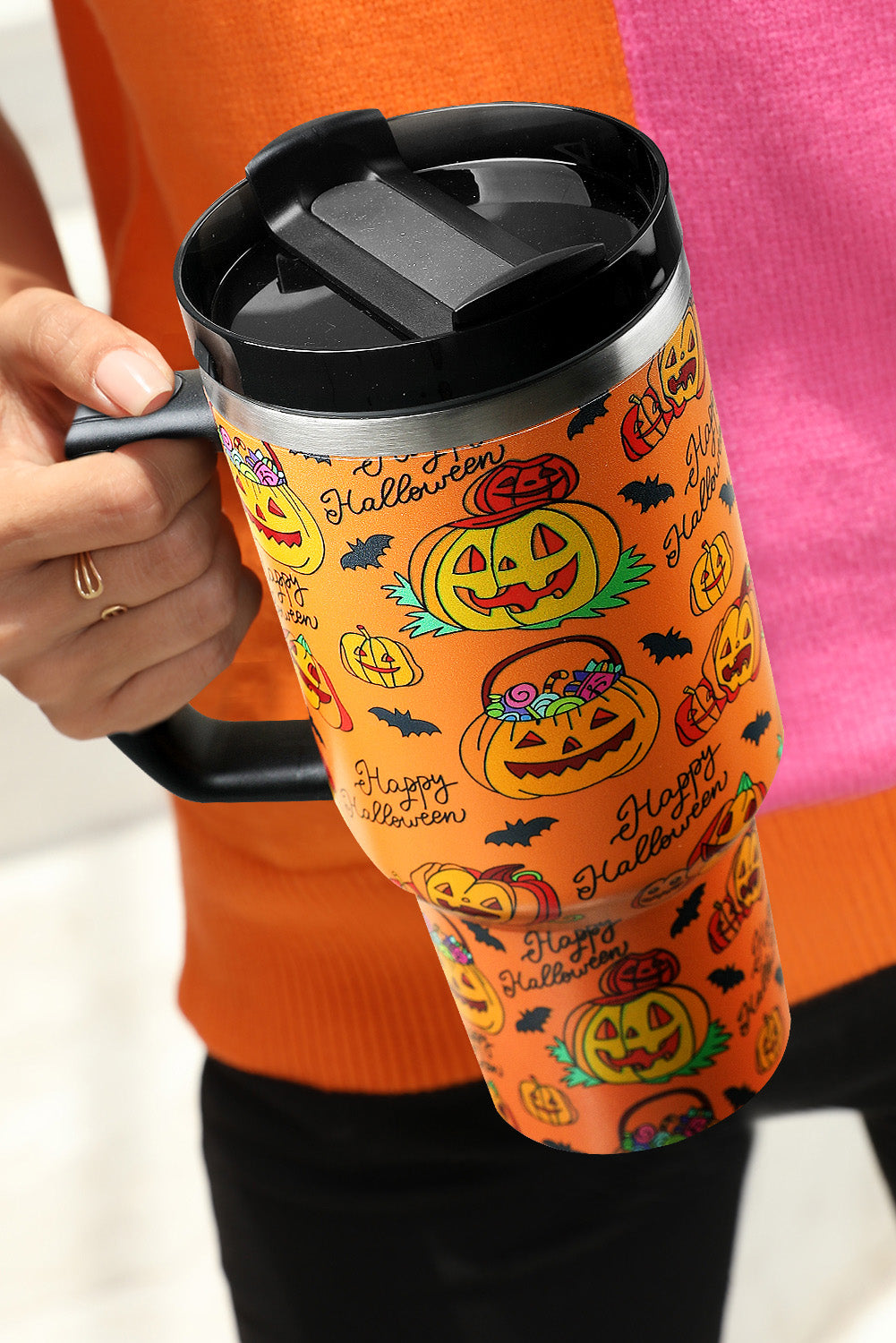 Pumpkin Print Halloween Print Handle Large Tumbler 40oz
