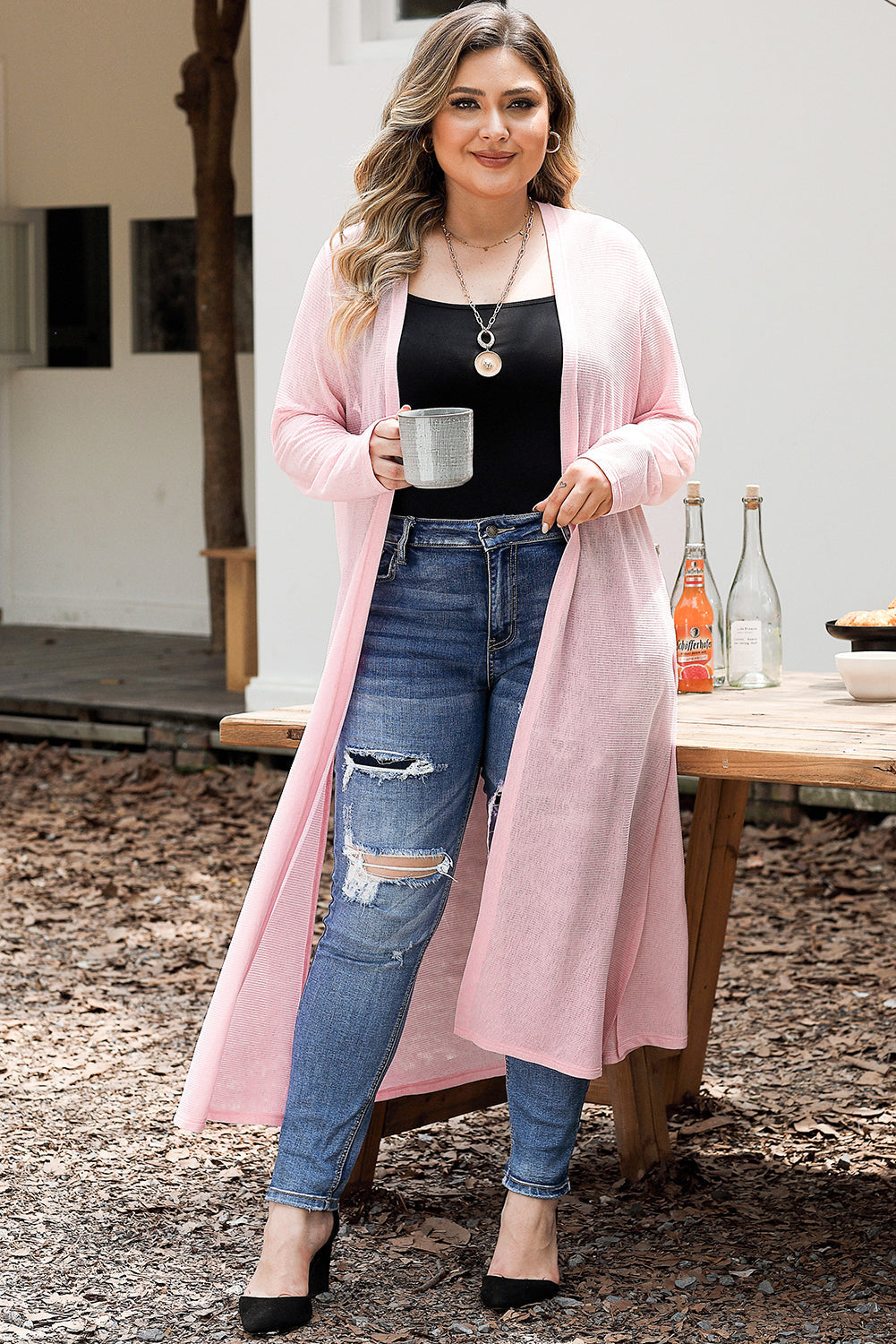 Women's Semi-Sheer Knitted Long Plus Size Cardigan