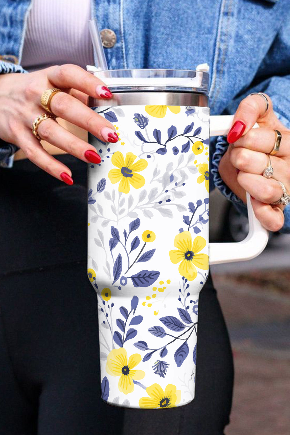 Print Stainless Flower Stainless Handled Large Tumbler 40oz