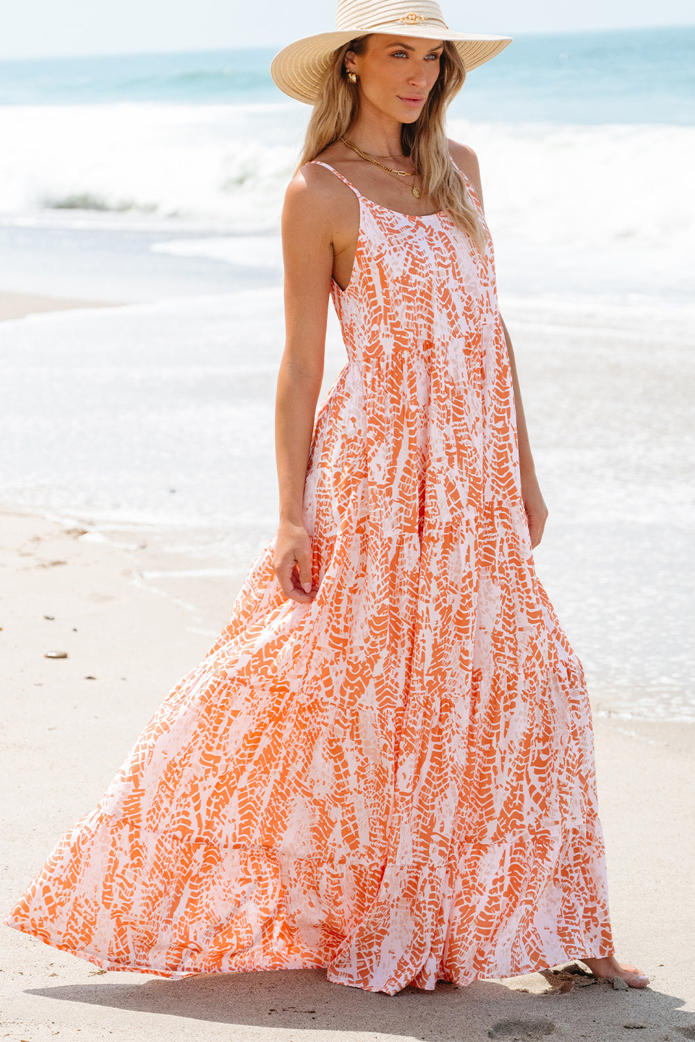 Women's Maxi Dress with Layered Spaghetti Straps Open-Back