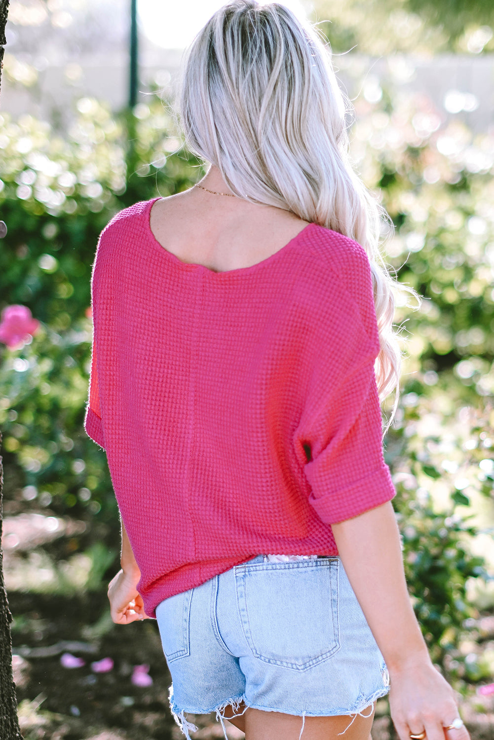 Women's Textured Knitted Split Neck Top