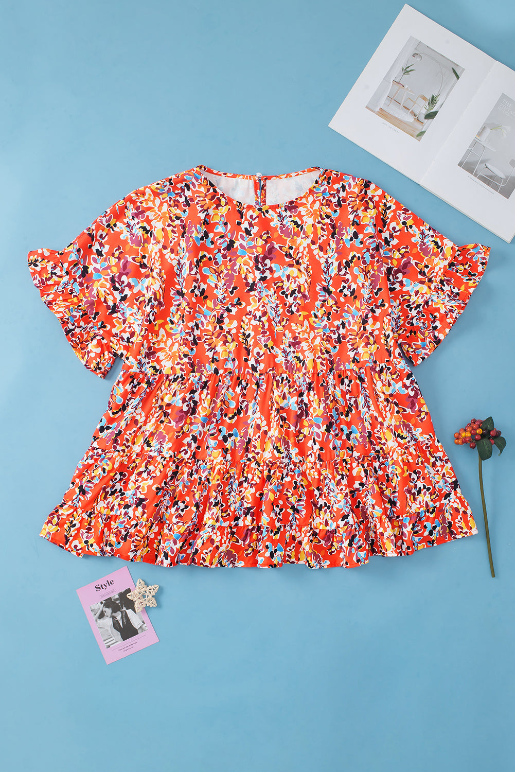 Blouse for Women Ruffle-Trimmed Curvy Babydoll Floral-Print
