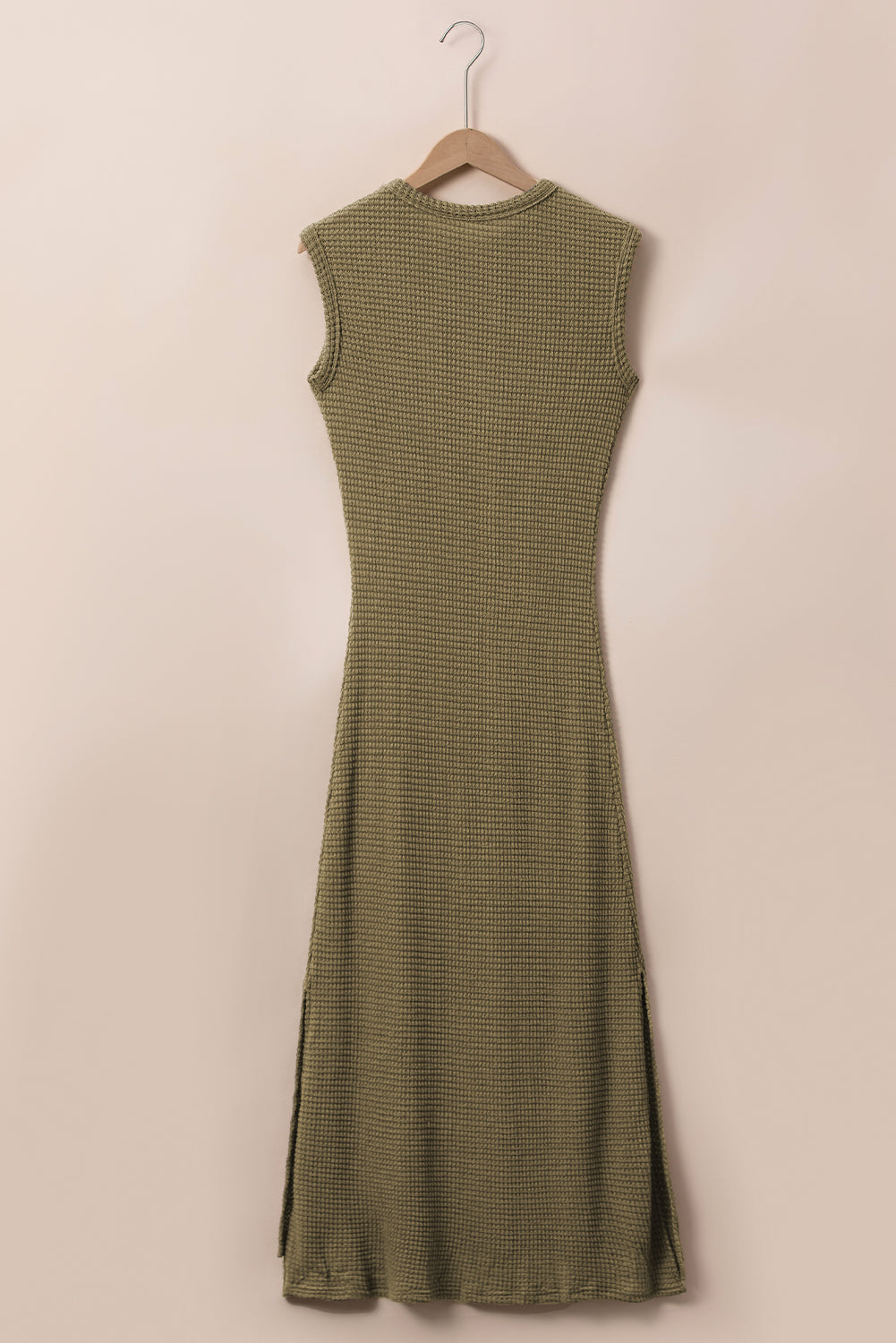 Women's Dress with Waffle Knitted Sleeveless Long