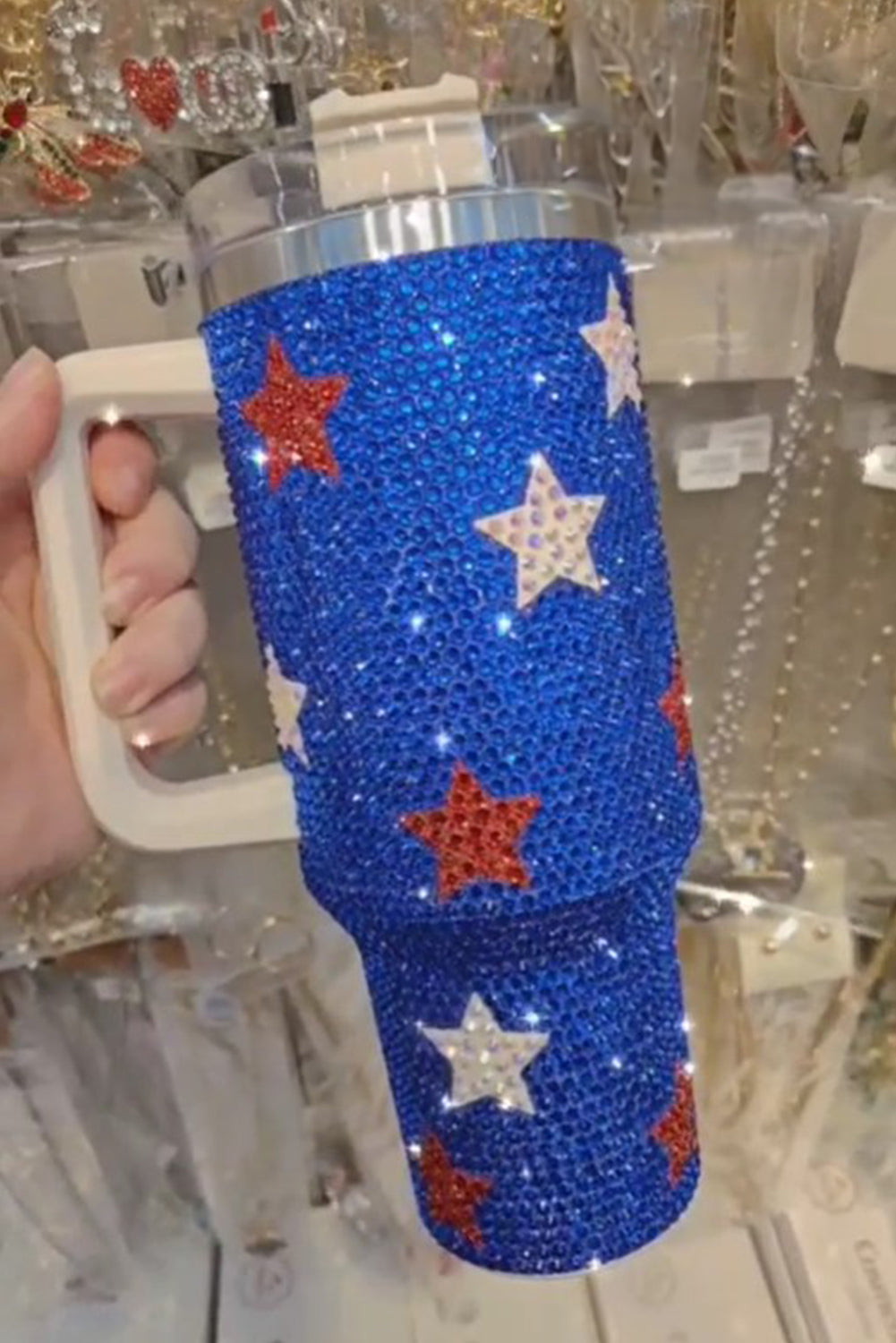 Shape Rhinestone Star Rhinestone Handle Large Vacuum Cup 40oz