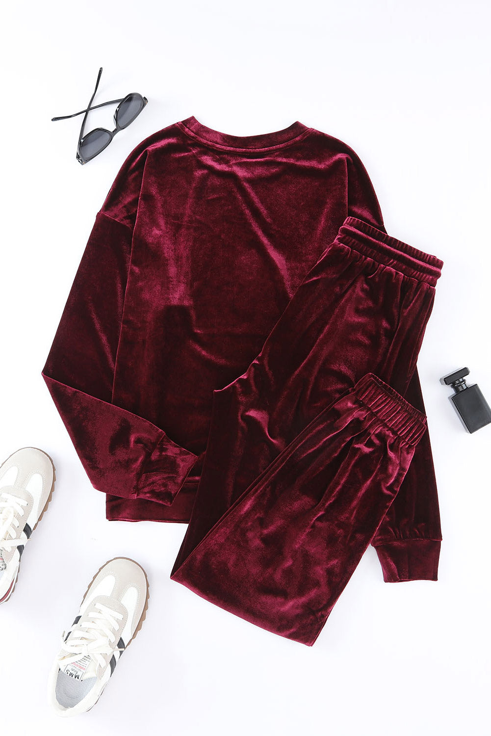 Solid Velvet 2-Piece Lounge Set in Fiery Red