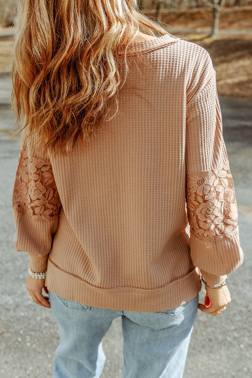 Women's Top Featuring Long-Sleeve Strappy V Neck