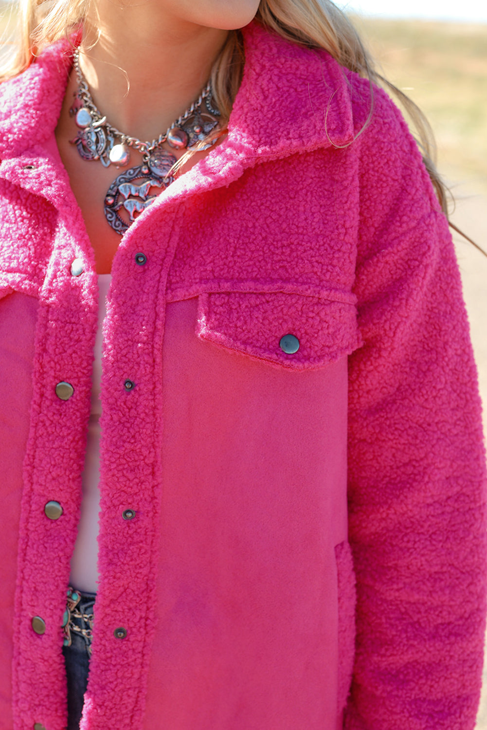 Women's Shacket Featuring Button Faux Suede