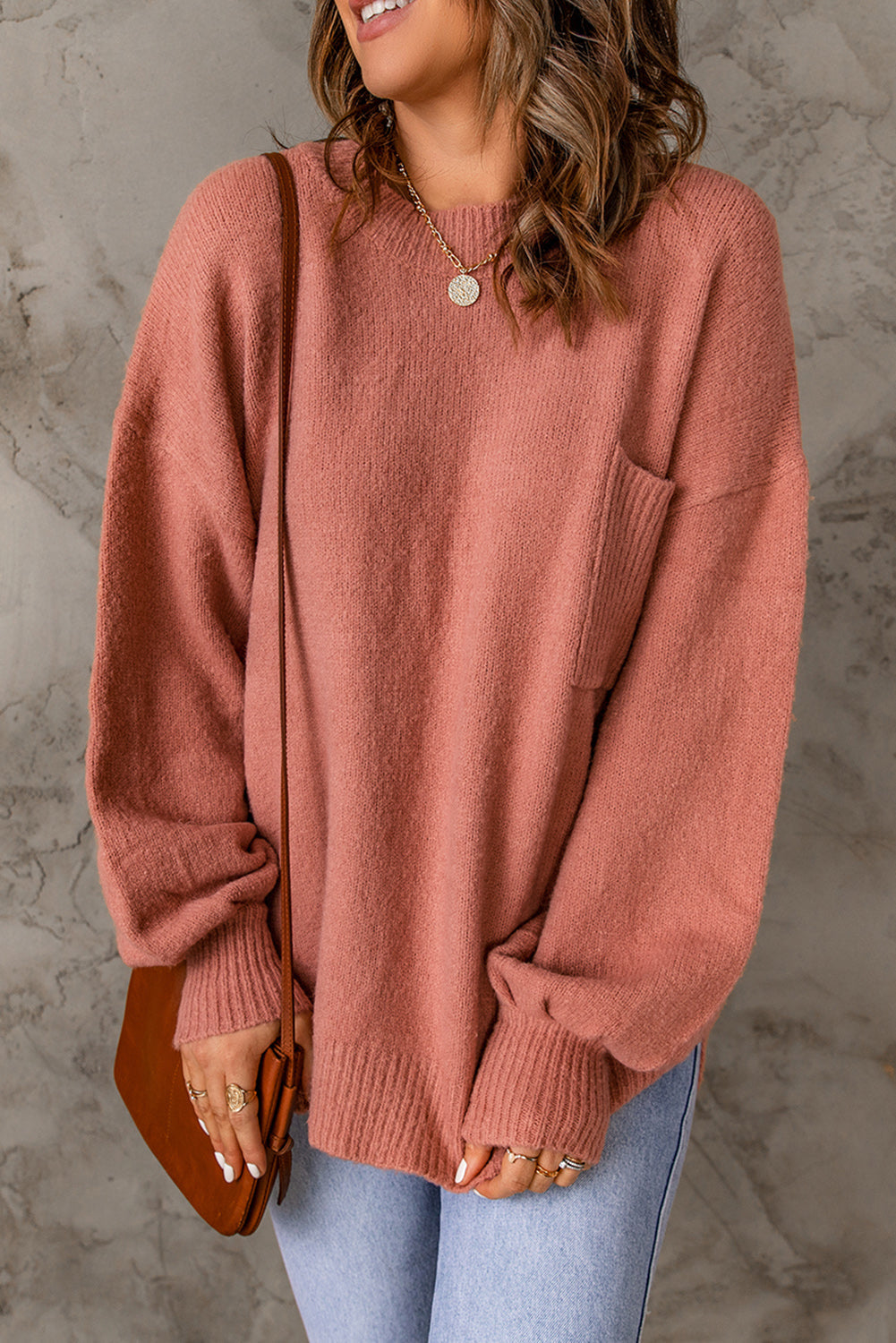 Women's Sweater Featuring Puffy Sleeve Pocket-Detail