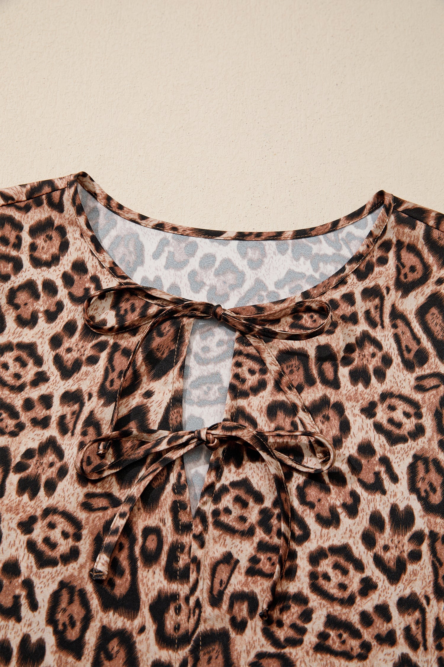 Tie Leopard Bow Puff Sleeve Blouse