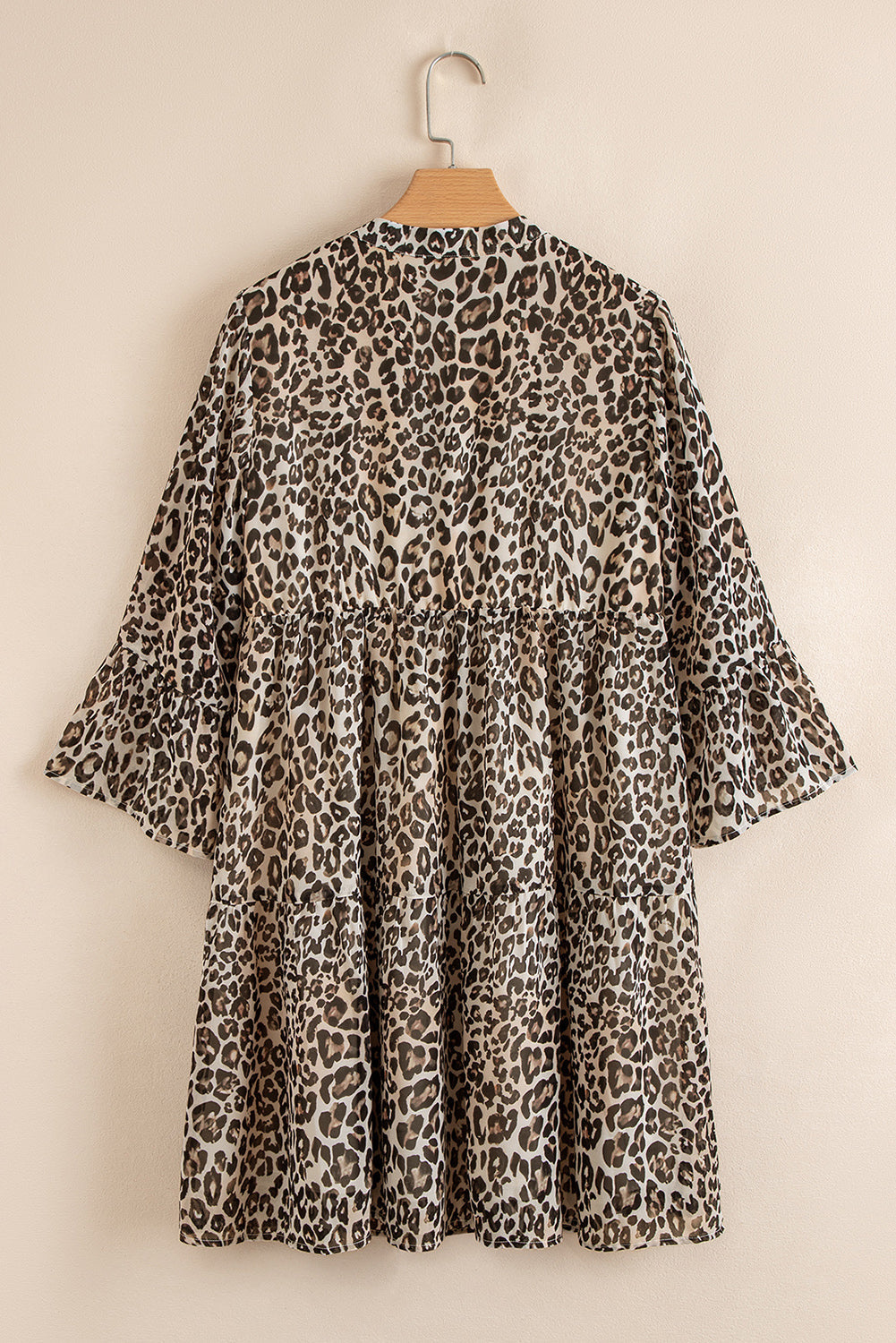 Leopard 3/4 Sleeve V-Neck Swing Dress