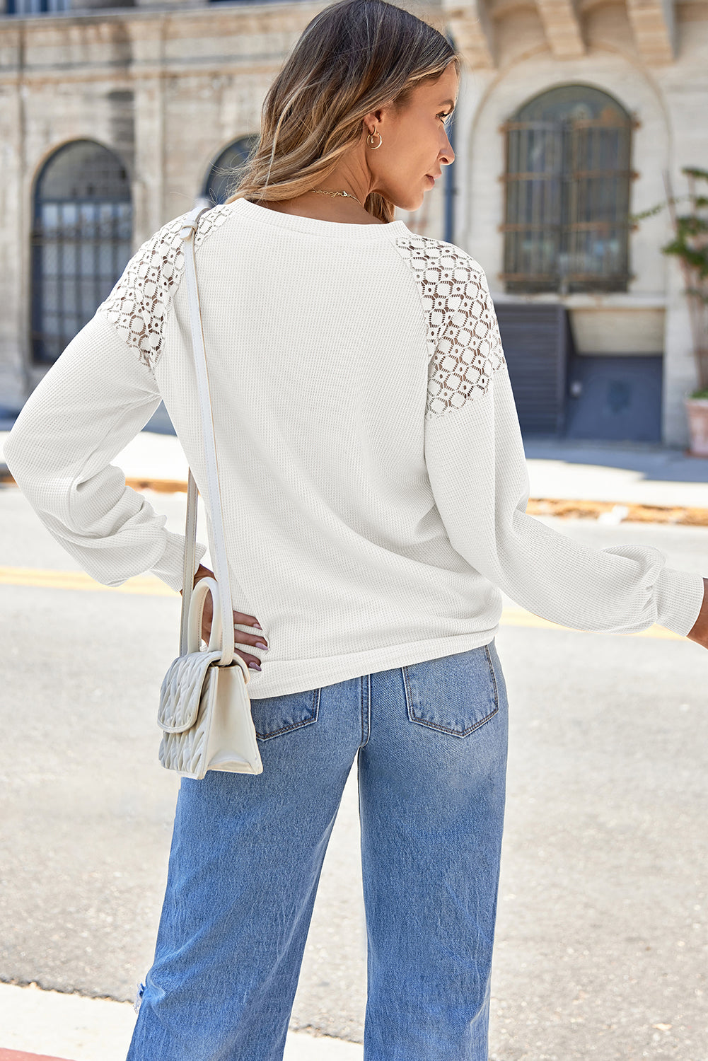 Lace Long-Sleeved Textured Pullover Style